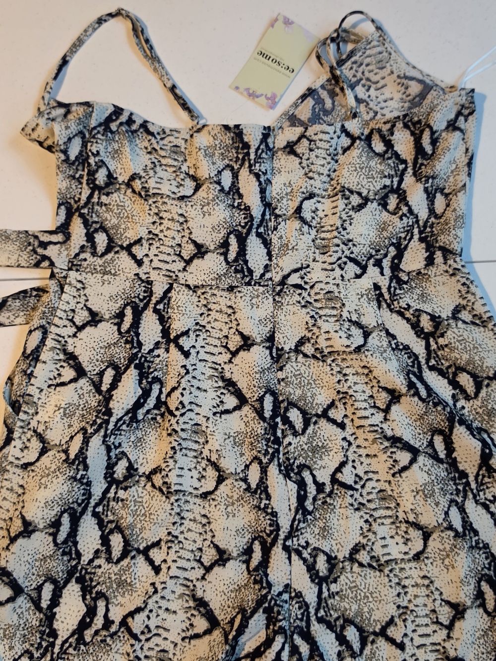 Women’s Snake Print Strap Romper - Beige & Black